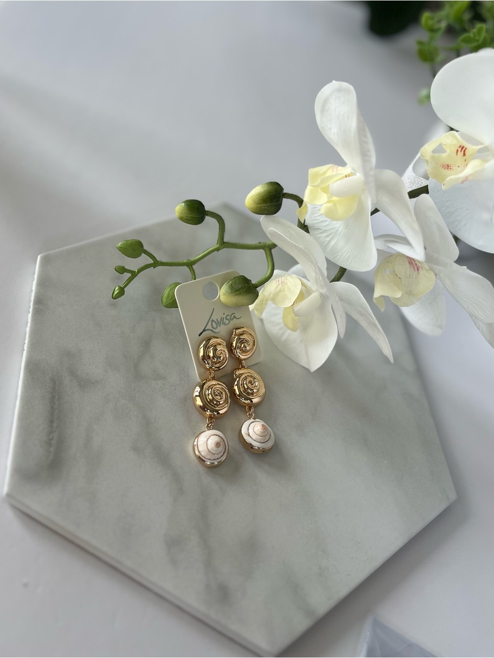 Gold Spiral Shell Drop Earrings